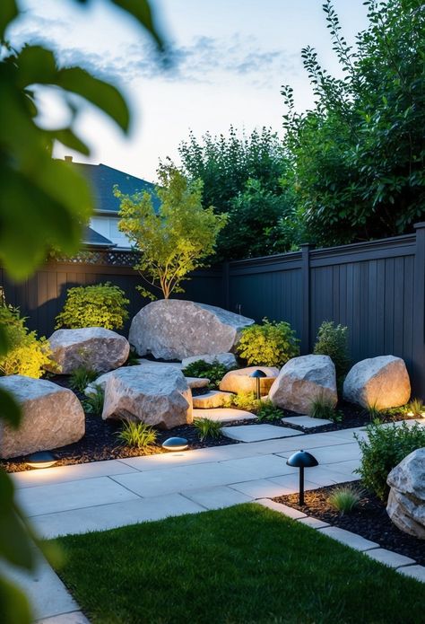 25 Landscaping With Boulders Ideas To Rock Your Yard Boulder Landscape Ideas, Boulders Around Pool, Landscaping With Boulders Front Yard, Garden Rocks Landscape, Natural Rock Landscaping, Boulders In Landscaping, Boulder Landscaping Ideas, Rock Wall Landscaping, Boulder Landscaping