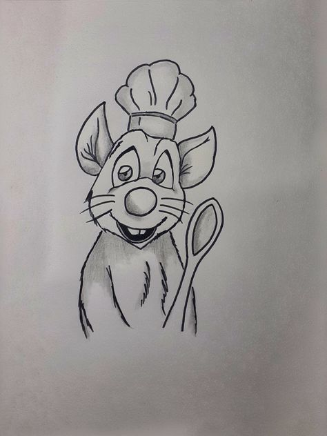 Disney Ratatouille Art, Ratatouille Sketch Drawings, French Drawings Simple, Cartoon Sketches Disney, Ratatouille Disney Drawing, Ratatouille Drawing Easy, Disney Animals Drawings, Ratatouille Sketch, Cute Disney Drawings Easy