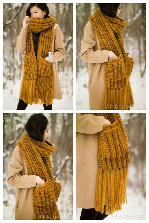 Large Scarf Knitting Pattern, Knitted Scarf With Pockets Free Pattern, Scarf With Pockets Knitting Pattern, Chunky Scarf Knitting Pattern, Knit Chunky Scarf, Fancy Boots, Crochet Scarf Tutorial, Crochet Scarf Easy, Pocket Scarf