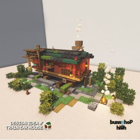 Minecraft Bug Build, Train Car House, Minecraft Beacon Design, Minecraft Steampunk, Minecraft Structures, Mangrove Swamp, Minecraft House Plans, Car House, Bangunan Minecraft