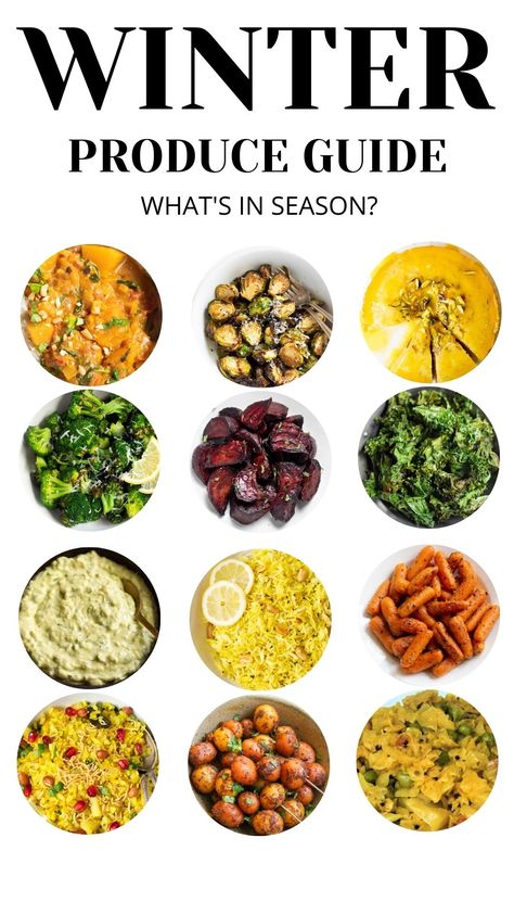 Seasonal Produce: Winter Fruits & Vegetables Winter Season Food, Winter Fruits And Vegetables, Winter Produce, Seasonal Produce Guide, Winter Fruits, Grilled Cabbage, Winter Veggies, Eating Carrots, Vegetarian Foods