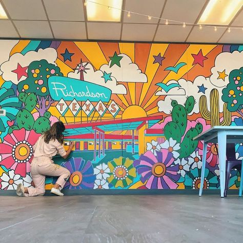 Reading Mural, Dallas Murals, Seni Mural, Office Mural, Mural Art Design, Mural Artist, Garden Mural, School Murals, Colorful Murals