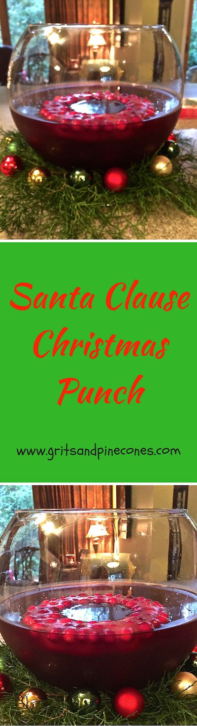 Santa Clause Christmas Punch is a festive, boozy, delicious, easy, make-ahead holiday punch that's perfect for celebrating the holidays! via @http://www.pinterest.com/gritspinecones/ Non Alcoholic Christmas Punch, Festive Punch, Holiday Punch Recipe, Cranberry Punch, Non Alcoholic Punch, Christmas Punch Recipes, Holiday Punch, Christmas Punch, Fruity Drinks