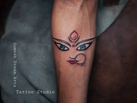 Goddess Devi Tattoo design.. By..Sumedh Dream Arts & Tattoo Studio Devi Tattoo Design, Devi Tattoo, Boys Hand Tattoo, Maa Tattoo Designs, Maa Tattoo, T Tattoo, Dark Whimsical, Om Tattoo Design, Peacock Feather Tattoo