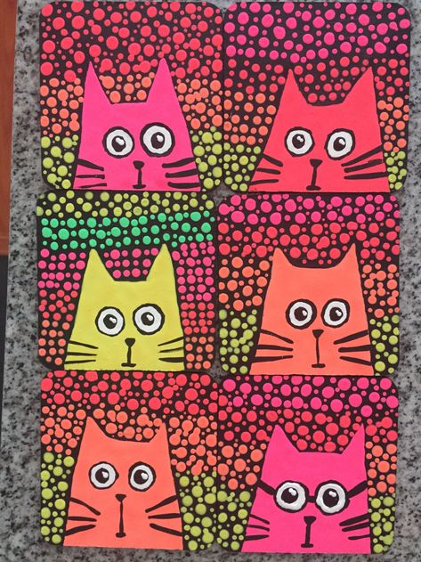 Cat Art Projects For Kids, Sharpie Art Projects, Animal Art Projects, Kindergarten Art Projects, Easy Acrylic Painting, 4th Grade Art, 3rd Grade Art, Classroom Art Projects, Acrylic Painting Ideas