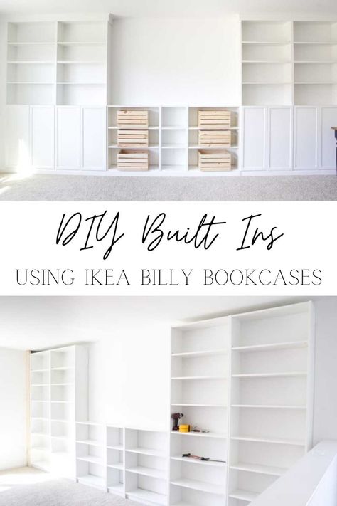 DIY Built In Bookshelves from IKEA Bookcases - Bless'er House Diy Built Ins, Diy Built In Shelves, Billy Ikea, Ikea Built In, Billy Bookcases, Ikea Desk Hack, Billy Regal, Diy Home Decor For Apartments, Ikea Bookcase