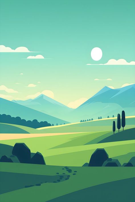 Vector Art Illustration Scenery, Digital Art Beginner Landscape, Scenery Vector Illustration, Mountain Graphic Design Illustration, 2d Landscape Illustration, Flat Landscape Illustration, Simple Mountain Art, Mountain Vector Art, Simple Landscape Illustration