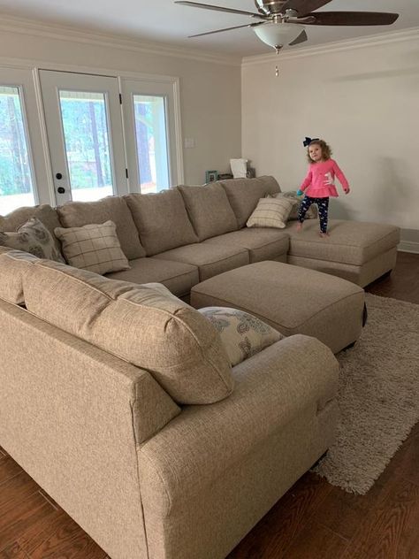 Medium Size Sectional Sofa, Split Sectional Sofa Ideas, Love Sac Sectional, Ashley Sectional, Sectionals Living Room, Ashley Sofa, Comfy Sectional, Beige Sectional, Earthy Living Room