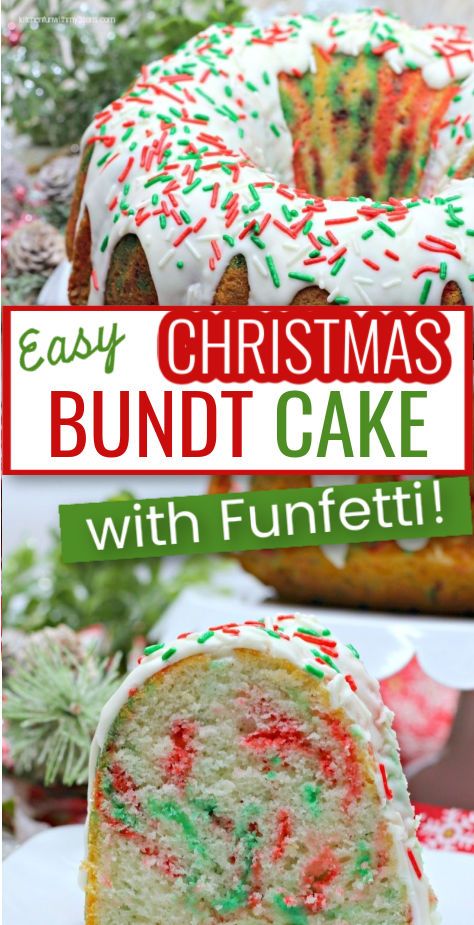 Grinch Baking Recipes, Funfetti Christmas Cake, Best Family Desserts, Funfetti Bundt Cake Recipes, Christmas Desserts Bundt Cakes, Easy Christmas Bundt Cakes, Grinch Bundt Cake, Christmas Box Cake Ideas, Easy Christmas Birthday Cake