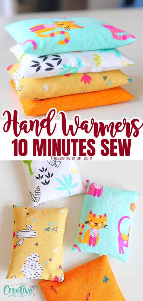 Hand Warmers Pattern, Easy Hand Sewing, Knit Hand Warmers, Diy Hand Warmers, Quick Christmas Gifts, Reusable Hand Warmers, Sew Ins, Beginner Sewing, Baby Sewing Patterns