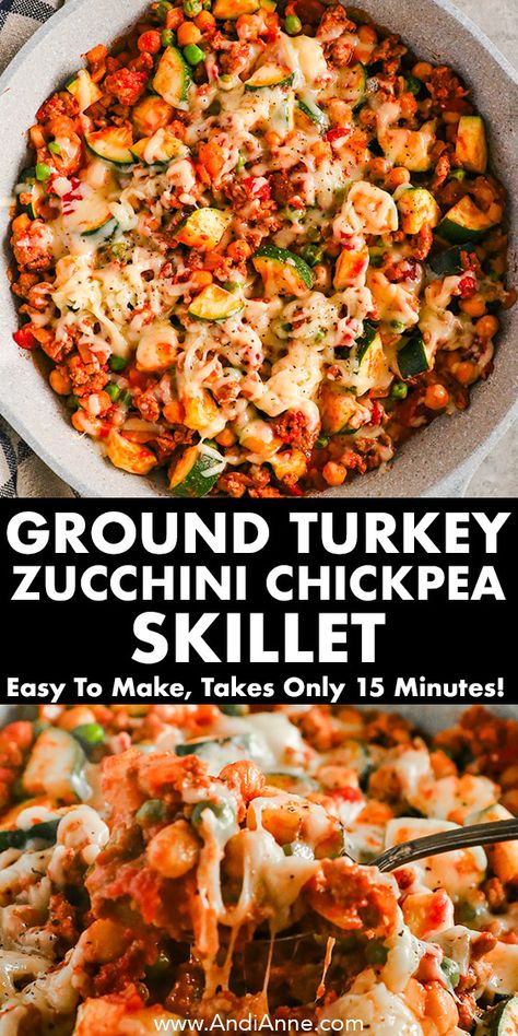 Ground Turkey Zucchini Chickpea Skillet Healthy Ground Turkey Skillet, High Protein Meals Lunch Ideas, Ground Turkey And Yellow Squash, Turkey Vegetable Skillet, Ground Turkey Vegetable Skillet, Ground Turkey And Mushrooms Recipes, Ground Turkey Apple Recipes, Easy Healthy Dinner Prep, Low Calorie Dinner Bowls