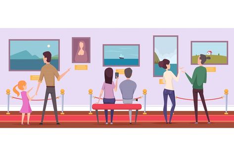 Museum gallery. Visitors looking paintings on exposition museum contemplating exact vector cartoon background. Illustration of museum exhibition art and exhibit interior Museum Cartoon, Surealism Art, Parks Furniture, Exhibition Art, Vector Cartoon, Cartoon Background, Platform Game, Museum Exhibition, Background Illustration