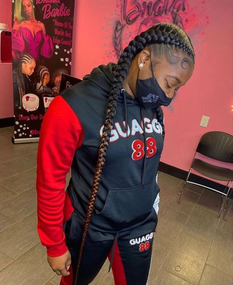 2 Straight Back Feed In Braids, 2 Braids Going Back, Two Braids With Color, 2 Feed In Braids With Curly Ends, 2 Thick Feed In Braids, 2 French Braids With Weave Black Women, Two Straight Back Braids, 2 Long Feed In Braids, Two Braids To The Back