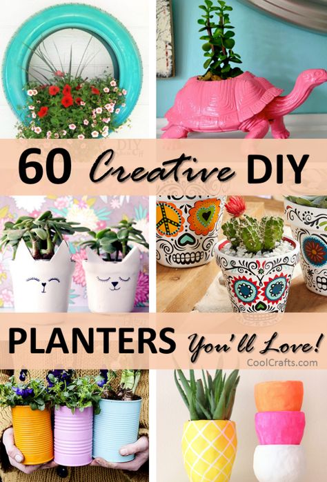 60 Creative DIY Planter Ideas, http://www.coolcrafts.com/diy-planters/ Diy Planters Pots, Diy Planters Indoor, Fairytale Garden, Cool Crafts, Creative Planter, Plant Pot Diy, Plant Crafts, Fleurs Diy, House Plant Pots