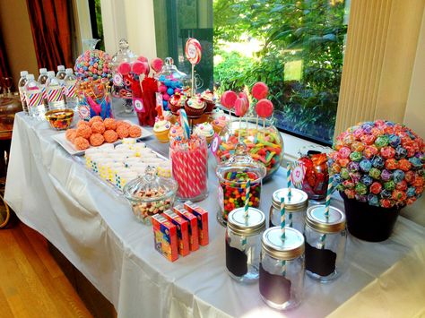 Candy Buffet Dessert Table Candyland Candy Table Buffet Ideas, Candy Bar Decoracion, Diy Dessert Table, Birthday Party Candy Bar, Buffet Dessert, Candy Bar Party, Birthday Party Desserts, Candy Birthday Party, Party Dessert Table