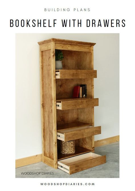 Bookshelf with Hidden Storage Drawers Bookcase Made From Drawers, Printer Stationary Closet Storage, Build Your Own Storage Shelves, Home Office Storage Cozy, Slotted Shelf Plans, Besr Shelves Plans, Minimalist Paperwork Storage, Woodworking Plans Wall To Wall Bookshelves, Farmhouse Furniture Woodworking Plans