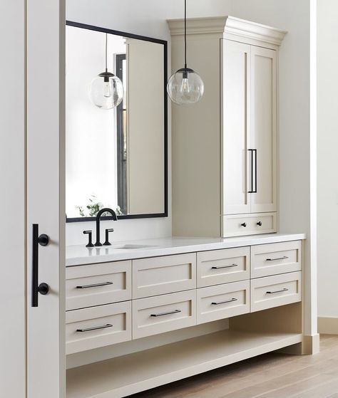 Bathroom Pharmacy Cabinet, Linen Cabinet On Top Of Vanity, Large Bathroom Counter With One Sink, Tall Cabinet In Bathroom Master Bath, Bathroom Cabinets Drawers, Bathroom Vanity With Linen Cabinet One Sink, Bath Vanity With Tall Cabinet, Tall Shallow Bathroom Cabinet, Large 1 Sink Bathroom Vanity