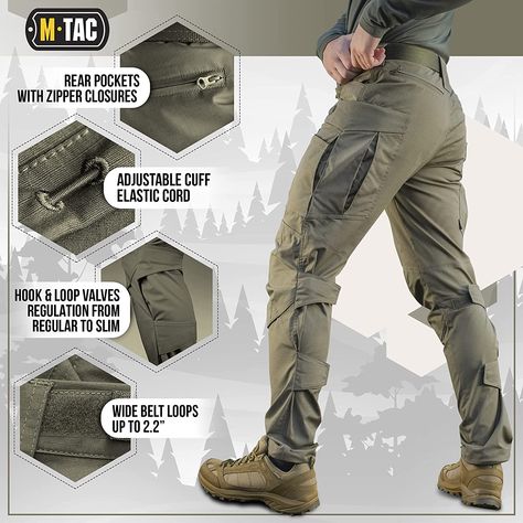 M-Tac Conquistador Flex Tactical Pants - Military Men's Cargo Pants with Pockets (Olive Dark, W30 / L32) at Amazon Men’s Clothing store Cargo Pants Aesthetic, Aesthetic Cargo Pants, Military Style Man, Cargo Pants Army, Cargo Pants With Pockets, Tactical Fashion, Mens Tactical Pants, Men's Cargo Pants, Ripstop Pants