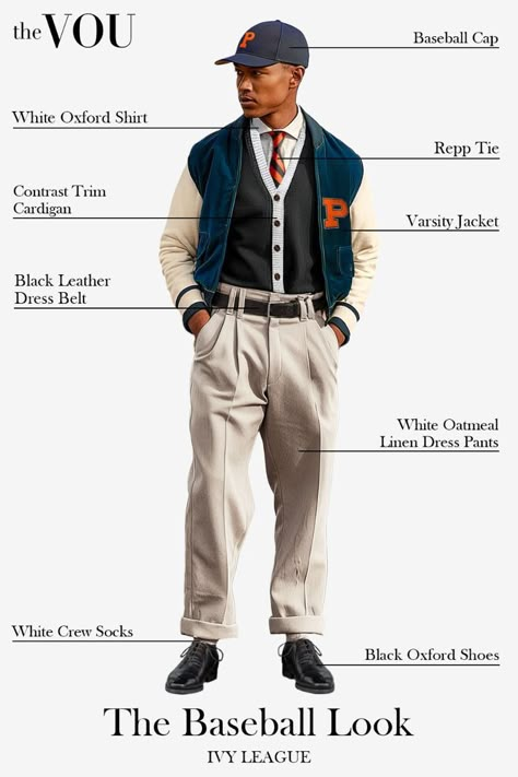 Ivy League Baseball Mannequin Outfit Idea for Males- #Baseball #Concept #Ivy #League #Males #model #outfit Check more at https://howcandothis.com/manstyle/ivy-league-baseball-mannequin-outfit-idea-for-males/ Oxford University Fashion, Baseball Style Outfits, Outfit Idea For Men, Ivy League Aesthetic, Old Money Look, Ivy Look, Preppy Man, White Oxford Shirt, Linen Dress Pants