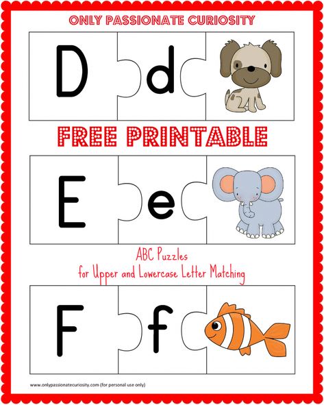 I have a cute freebie for you guys today!  These printable ABC Puzzles will be free *forever* so please pin and share them with all your friends. Each puzzle Abc Centers, Abc Puzzle, Abc Printables, Printable Alphabet Letters, Alphabet Matching, Lowercase Letter, Kindergarten Fun, Preschool Literacy, Alphabet Crafts