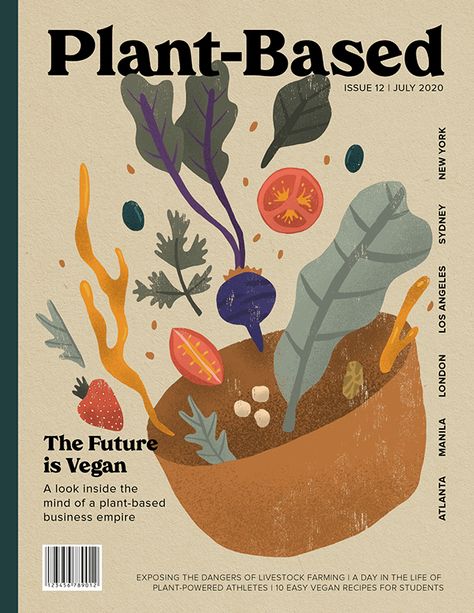 Magazine Drawing Illustrations, Food Magazine Cover Illustration, Plant Graphic Design Poster, Magazine Cover Design Illustration, Food Illustration Design Graphics Poster, Food Magazine Illustration, Illustrative Magazine Cover, Plant Based Illustration, Food Book Cover Design