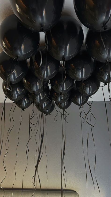 birthday wishes, aesthetic, baddie birthday, wishes Black Birthday Balloons Aesthetic, Blacked Out Birthday Party, Black Bday Party Decor, Moody Birthday Aesthetic, 30 Year Birthday Party Ideas For Her, Black Ballon Aesthetic, Black Theme 21st Birthday, Black Birthday Astethic, Emo Party Aesthetic