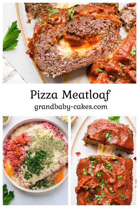 This Pizza Meatloaf is a hearty, flavorful meatloaf base is loaded with melted cheese, then smothered in rich tomato sauce to make this drop dead delicious dinner! This easy comfort food recipe your family will keep coming back to! Meatloaf Pizza Recipe, Non Traditional Meatloaf Recipes, Pepperoni Meatloaf, Unique Meatloaf, Pizza Loaf Recipe, Stuffed Meatloaf Recipes, Unique Meatloaf Recipes, Pizza Meatloaf Recipe, Flavorful Meatloaf