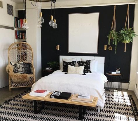 6 powerful and stylish black and white bedroom ideas | Inspiration | Furniture And Choice Tips Menabung, Black Walls Bedroom, Black And White Bedroom, Black Accent Walls, Stylish Bedroom Design, Minimalist Bedroom Design, Accent Wall Bedroom, Basement Bedrooms, Black Bedroom