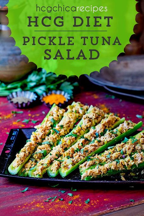 Hcg Snacks Phase 2, Chirothin Recipes Phase 1, Tuna Salad With Pickles, Chirothin Diet, Chirothin Recipes, Slender Wonder, Salad With Pickles, Protein Veggie Meals, Hcg Meals