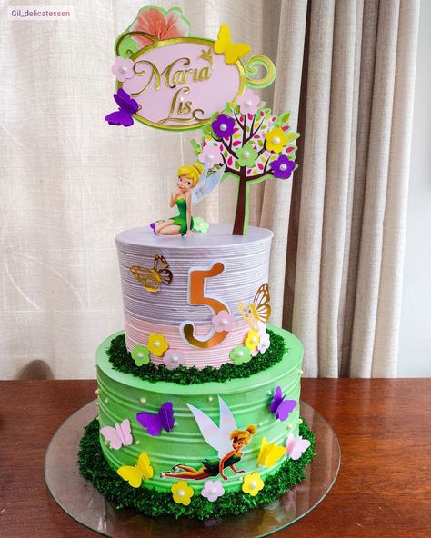 Bolo Da Tinker Bell, Tinkerbell Party Ideas, Happy Birthday Cake Girl, Bolo Tinker Bell, Tinkerbell Cake Topper, Tinkerbell Birthday Cakes, Fairy Birthday Cake, Tinkerbell Cake, Fairy Garden Birthday Party