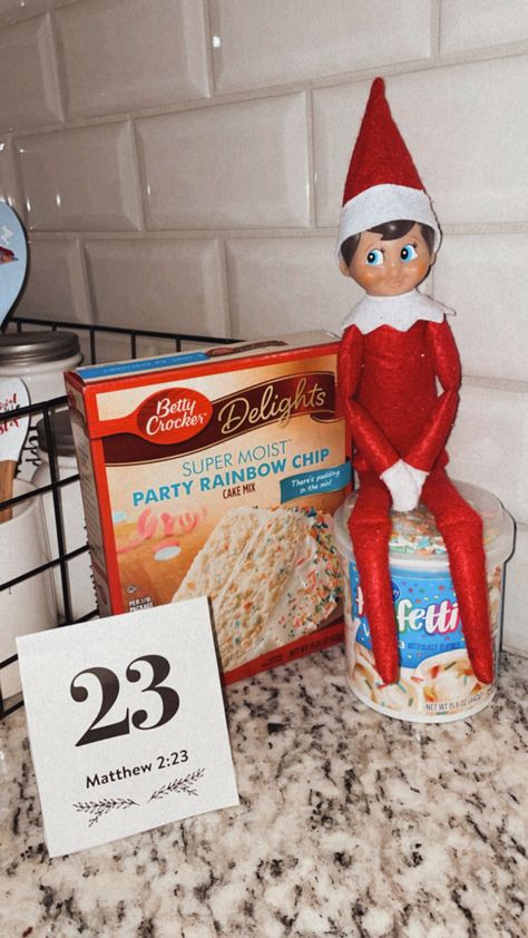 Elf On The Shelf December Birthday, Elf On Shelf Christian Ideas, Elf On The Shelf Jesus Style, Elf On The Shelf Christian Ideas, Elf Birthday Ideas, Birthday Elf On The Shelf Ideas, Christian Elf On The Shelf Ideas, Christian Elf On The Shelf, Elf On The Shelf Birthday