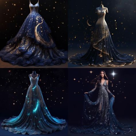 Ravenclaw Yule Ball Gowns, Starry Outfit, Blue Fantasy Dress, Xv Dresses, Sky Blue Dress, Moon Dress, Pretty Quinceanera Dresses, Dark Blue Dress, Fantasy Dresses