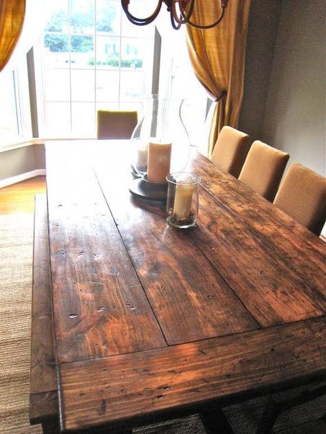 How to Make a DIY Farmhouse Dining Room Table: Restoration Hardware Knockoff » ForRent.com : Apartment Living Blog Diy Farm Table, Reclaimed Dining Table, Farmhouse Dining Room Table, Diy Farmhouse Table, Diy Casa, Farmhouse Dining Room, Farm Table, Farmhouse Dining, Barnwood