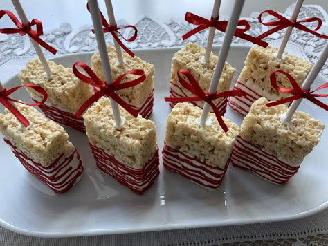 Red Rice Krispy Treats Quince Dessert Table Ideas Red, Red Quinceanera Dessert Table, Red White And Gold Dessert Table, Red Theme Dessert Table, Red Snacks For Party Food Ideas, Red Rice Crispy Treats, Red And Gold Chocolate Covered Pretzels, 15 Dessert Table Ideas, Cheap Diy Quinceanera Decorations