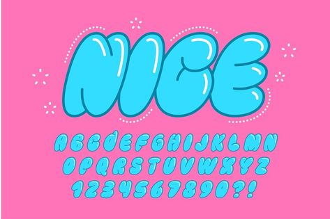 Trendy Bubble comical alphabet design, colorful, typeface. Vector illustration, decorative typeset. Bubble Text Illustrator, Bubbly Typography, Bubble Handwriting, Bubble Typography, Publicity Ideas, Bubble Writing, Bubble Type, Bubble Alphabet, Easy Graffiti Drawings