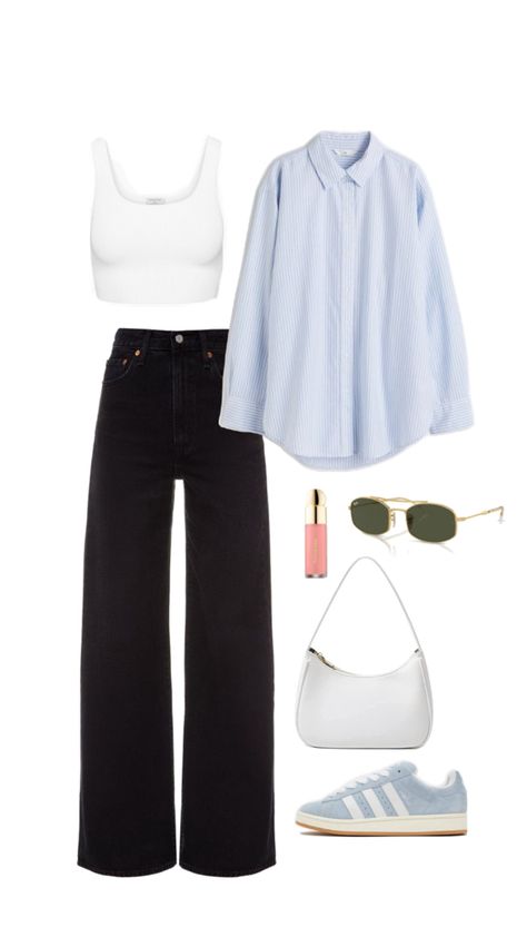 Spring outfit idea, fashion inspiration, fit inspo, wide leg jeans, blue adidas campus,stripped shirt, purse Shirt - https://amzn.to/3UxGpZt Jeans - https://amzn.to/4bxnk0p Top - https://amzn.to/3URM6BJ Shoes - https://amzn.to/3UxGhZZ Bag - https://amzn.to/3JO97QR Accessories - https://amzn.to/3WybWx4 https://amzn.to/3WsVy0J White Jeans Navy Top Outfit, Stripped Tops Outfits, Blue Wide Leg Jeans Outfit, Long Legs Outfit, Blue Adidas Campus, Navy Top Outfit, Outfit Wide Leg Jeans, Wide Jeans Outfit, Wide Leg Jeans Outfit Summer