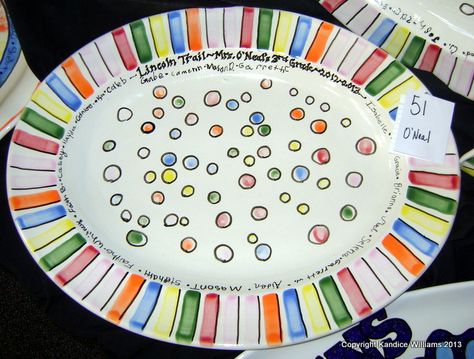 Class project for school auction. Oval rimmed platter Class Plates Auction, Project For School, Class Crafts, Class Auction, 100 Day Of School Project, Vision Boarding, Solar System Crafts, Pottery Projects, School Auction