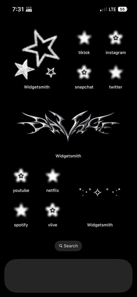 Star Homescreen Ideas, Star Phone Theme Layout, Star Themed Phone Layout, Star Themed Homescreen, Star Iphone Layout, Stars Homescreen, Star Phone Theme, Homescreen Layout Black, Star Homescreen