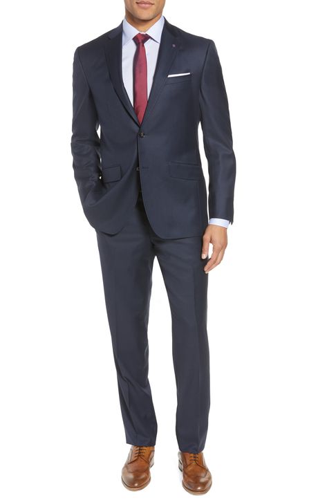 Ted Baker London Jones Trim Fit Solid Wool Suit | Nordstrom Navy Slim Fit Suit, Mens Suits Navy, Blue Slim Fit Suit, Interview Outfit Men, Navy Blue Suit, Lapel Jacket, Prom Suits, Trim Fit, Navy Suit