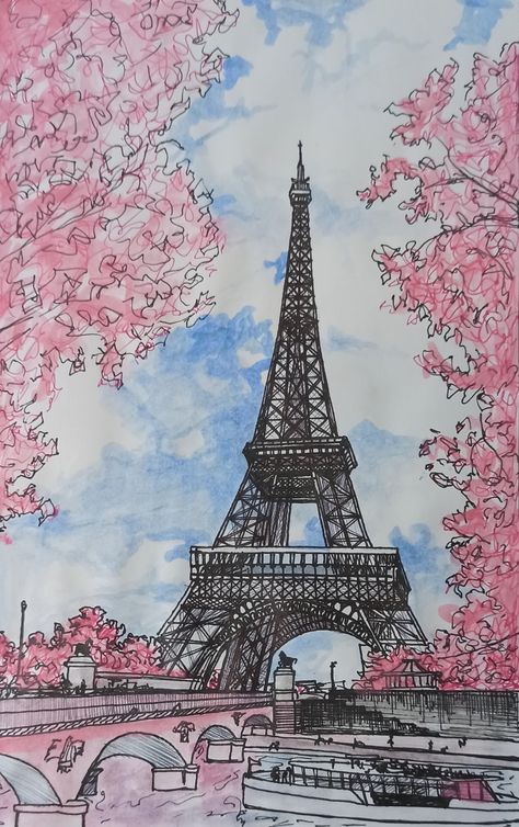 Paris Doodle Art, Eiffel Tower Aesthetic Drawing, Paris Drawing Ideas, Drawing Ideas Paris, Painting Ideas Paris, Paris Aesthetic Painting, Paris Aesthetic Drawing, Eifel Tower Art, Eiffel Tower Drawings