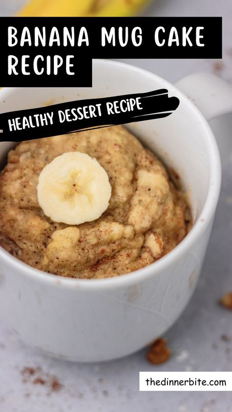 Ready to shake up your dessert game? Our 5-ingredient Banana Mug Cake recipe is about to make you fall in love! Vegetarian, healthy, and utterly scrumptious, this mug cake will make you say 'yum' in no time. It's baking magic in a mug, and the perfect way to end your day! Healthy Banana Bread Mug Cake, Oatmeal Cookie Mug Cake, Aip Mug Cake, Banana Cake In A Mug, Low Calorie Banana Desserts, Low Cal Microwave Dessert, Low Cal Mug Cake 100 Calories, Ww Mug Cake Microwave, Healthy Cake In A Mug