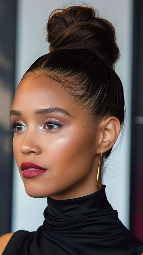 Busy Day Beauties: 30 Cute Hairstyles for Quick Glam Slick Hair Up Styles, Ponytail And Bun Hairstyles, Sister Sister Hairstyles, Sleek Hairstyles Updo, Top Not Bun Hairstyles For Black Women, Natural Hair High Ponytail, Bunny Hairstyle Hair Buns, Hairstyles For The Rain, Hair Styles With Bun