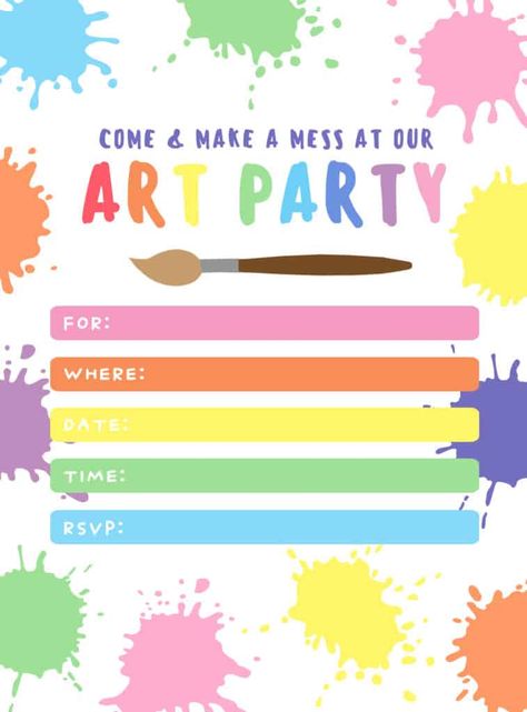 Art Birthday Party Invitations, Art Birthday Invitations, Kids Art Party, Birthday Party Invitations Free, Art Party Invitations, Kids Painting Party, Painting Birthday Party, Diy Birthday Invitations, Invitations Template