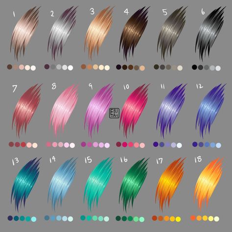 Hair color swatches by EBJ-Art on DeviantArt Hair Color Swatches, Anime Hair Color, Pelo Anime, Color Palette Challenge, Seni Dan Kraf, Palette Art, Digital Art Beginner, Gambar Figur, Coloring Tutorial