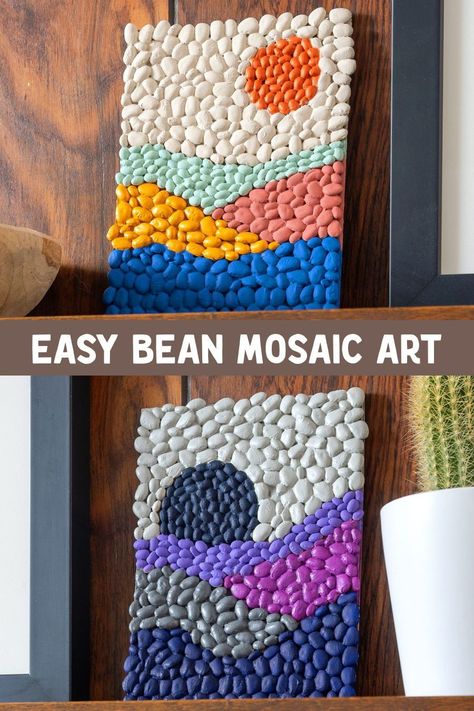 Beans Mosaic Art, Beans Art Projects, Homeschool Art Class Ideas, Arts And Crafts For Seniors Activities, Crafts With Cans Ideas, School Age Art Projects, Art Projects For All Ages, Easy Art Work Ideas, Summer Art Projects For Teens