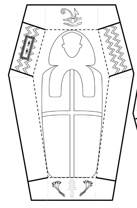 Free printable - design and color your own sarcophagus. Great elementary activity as part of a unit on Ancient Egypt. How To Make A Sarcophagus School Projects, Egyptian Boat Craft, Ancient Egypt School Project Ideas, Egypt School Projects, Sarcophagus Template, Sarcophagus Project Kids, Ancient Egypt Activities For Kids, Egypt Activities For Kids, Egypt Sarcophagus