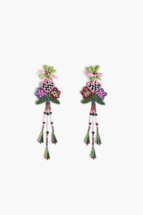 Disco Earrings, Beaded Earring, Beaded Jewelry Tutorials, Flower Center, Beaded Jewelry Patterns, Vibrant Flower, Drop Beads, Pink Sky, Seed Bead Earrings