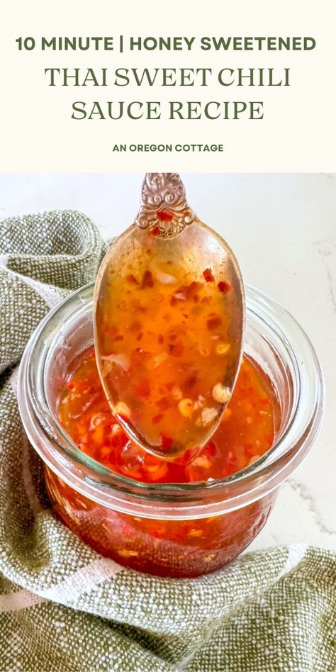 Make this amazing honey sweetened Sweet Chili Sauce recipe with a perfect blend of sweet and spicy flavors in 10 minutes- perfect for lettuce wraps, stir fries and dipping. Thai Sweet Chili Sauce Recipe, Homemade Sweet Chili Sauce, Sweet Chili Sauce Recipe, Chili Sauce Recipe, Thai Chili Sauce, Zesty Sauce, Homemade Sauce Recipes, Sweet And Spicy Sauce, Sweet Chili Sauce