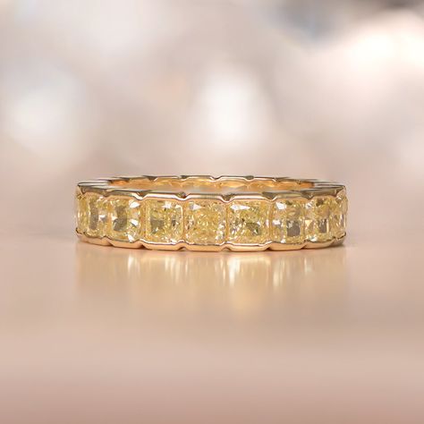 Yellow Diamond Band Ring, Yellow Diamond Eternity Band, Yellow Diamond Band, Yellow Diamond Wedding Band, Estate Diamond Jewelry, Diamond Eternity Wedding Band, Half Bezel, Yellow Diamonds, Fancy Yellow Diamond