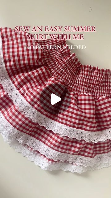 @shedesignsthings on Instagram: "The tutorial for this adorable summer skirt! This is an easy and quick sewing project that requires no pattern, only a few measurements! The skirt has a shirred elastic waist and two tears of gathers with lace edges… Screenshot or pause at each step 🫶🏼  #sew #sewing #sewingforbeginners #sewingtutorial #sewistsofinstagram #sewingproject #sewingtutorials #sewingpatternsforsale #sewingpatterns #sewingprojects" How To Make An Elastic Waist Skirt, Lace Skirt Sewing Pattern, Ruffle Sewing Tutorial, How To Make A Ruffle Skirt, Free Skirt Sewing Pattern, Diy Ruffle Skirt, Shirring Tutorial, Teared Skirt, Ruffle Skirt Tutorial